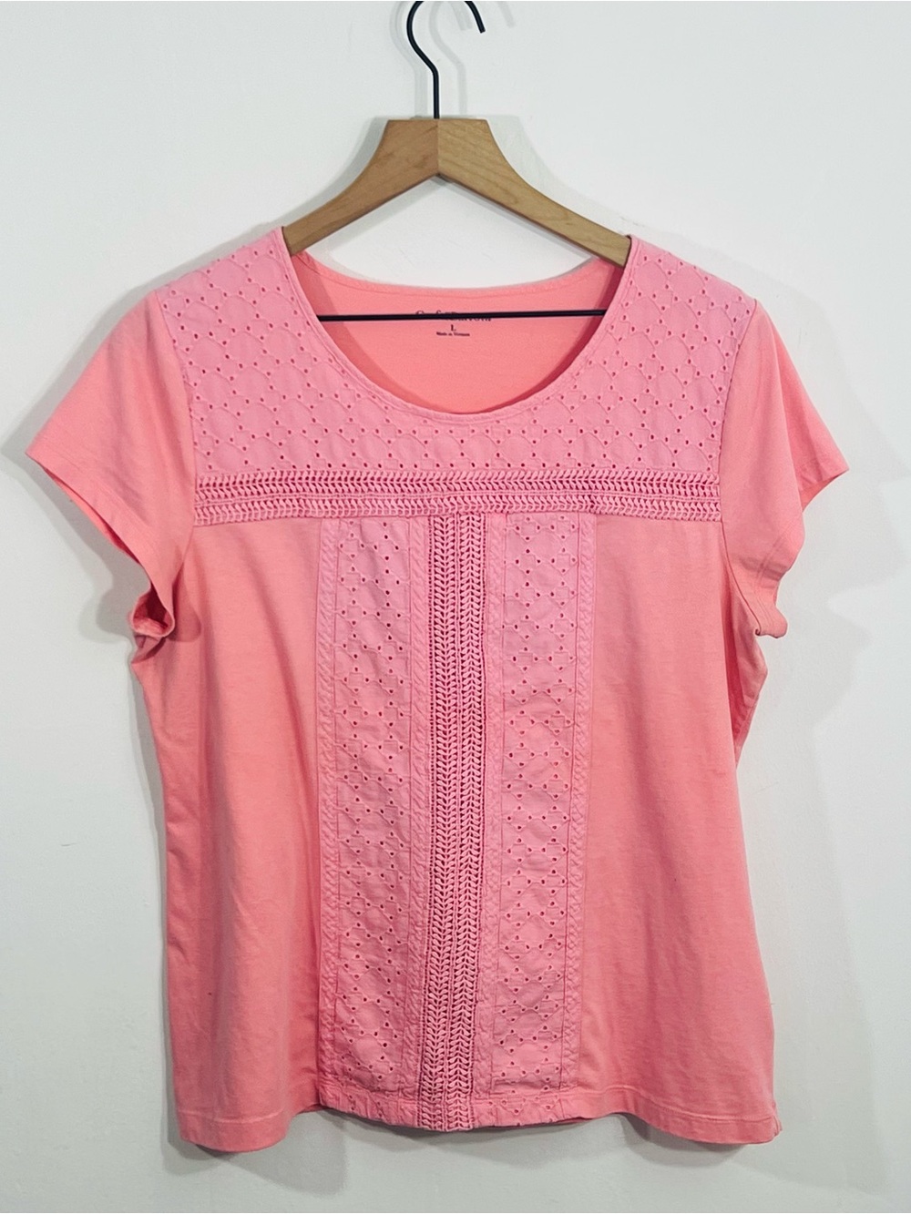 Croft & Barrow Short Sleeve Textured Front Casual Round Neck Pullover Tee Sz L